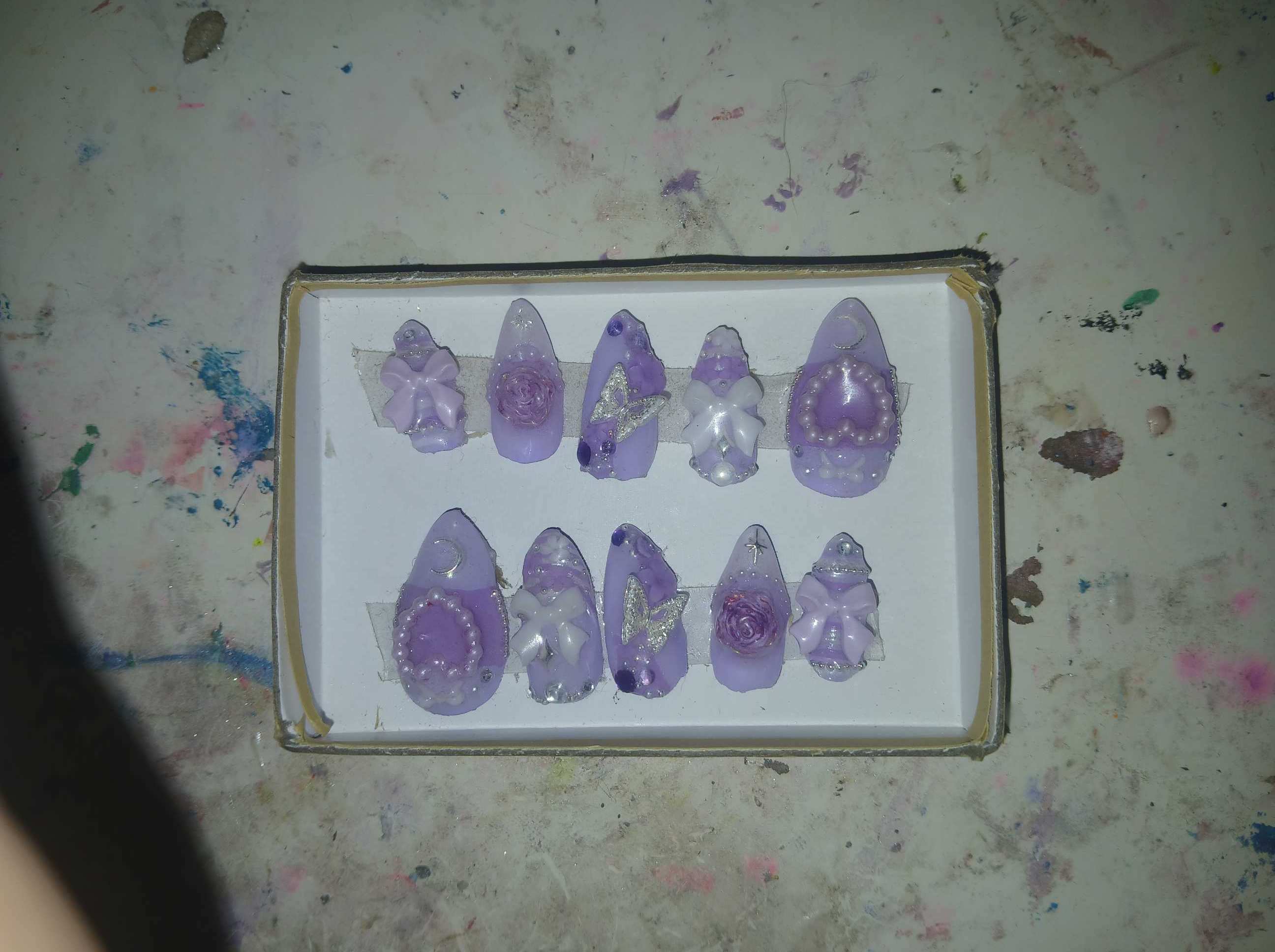 Lavender purple three-dimensional bow and butterfly nail set